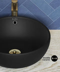 Sublime Round Vessel Sink In Matte Black With Above Counter Installation, Durable Non Porous Scratch Resistant Ceramic, No Faucet Included