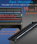 24 Port RJ45 Patch Panel Cat6 Pass Through Patch Panel 19 inch inline keystone Ethernet network panel with removable back bar installed