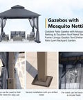 Outdoor Patio Gazebo 11x11 With Double Roof Canopy And Mosquito Netting For Backyard Deck Garden And Lawn In Dark Gray