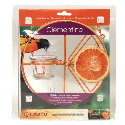 Clementine Oriole Feeder for backyard birds feeds two orange halves nectar or mealworms grape jelly UV resistant steel