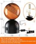 Small Touch Bedside Table Lamp With USB Port And Outlet, Mars texture shade, showing dimensions and USB ports.