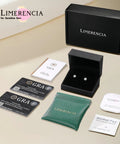Badass Lab Created Moissanite Stud Earrings With Blazing Fire Sparkle Hypoallergenic Titanium Screw Back Set Up for display in box with care cards