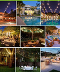 Outdoor String Lights 48 Ft Waterproof Patio Lighting With 2W Dimmable LED Bulbs creating cozy atmosphere in various outdoor settings