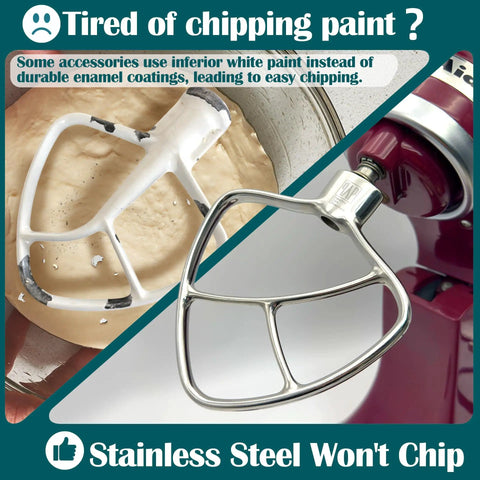 Stainless Steel Paddle Flat Beater For 4.5 To 5 Quart Tilt Head Stand Mixers Replacement Attachment and chipped white beater.
