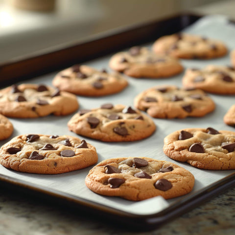 Terpene-Resistant PTFE Roll For Chef-Grade Kitchens And Lab-Precision Extractions used to bake cookies on tray, nonstick surface.