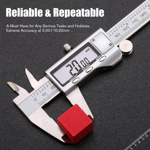 6 Inch Digital Caliper With Stainless Steel Polished Finish, Inch Millimeter And Fraction Readouts, Electronic Vernier Caliper Gauge