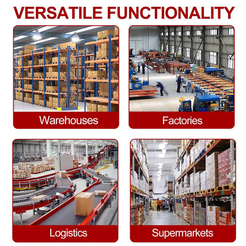 Premium 400 Pound Capacity Manual Material Lift Winch Stacker in a warehouse setup with organized storage and machinery.