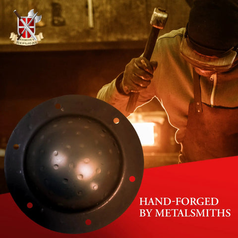 Medieval Beefy Hand Forged Shield Umbo Boss For Deflection 8 Inch Round Shield Boss 14 Gauge Black Iron Construction