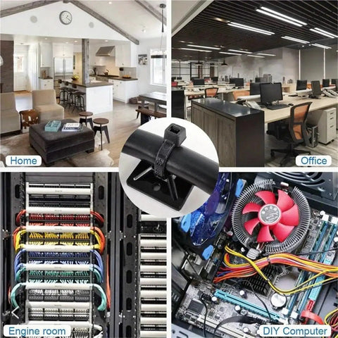 200 Piece Self Adhesive Cable Ties With Rubber Base Nylon Wire Heavy Duty Cord Organizers in home and office environments.
