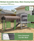 Mobile Chicken Coop With Run Wheels And Waterproof Cover Removable Iron Tray Large Nesting Box Ventilated Sliding Window Extendable Outdoor Backyard Poultry Cage For Easy Move Rotation And Fresh Grazing with galvanized iron wire mesh in backyard setting.