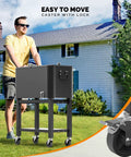 Person pushing 60 Quart Rolling Ice Chest On Wheels Portable Patio Party Bar Drink Cooler Cart With Shelf And Bottle Opener