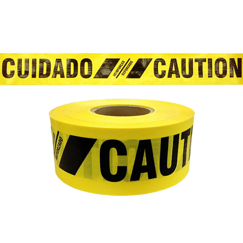 Reinforced Printed Barricade Tape 3 Inch By 500 Feet Non Adhesive Safety Warning Tape Built Tough For Construction in yellow with CAUTION print