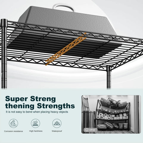 Beefy 3 Tier Adjustable Heavy Duty Metal Shelving Unit With Wire Storage Rack For Garage Pantry Or Workshop Sturdy Steel Shelves That Max Out Your Space Easy Assembly Flexible Tier Heights, black steel rack with heavy load demo