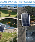 12W Solar Fountain Pump With 3 Spray Nozzles Energy Saving Solar Powered Water Pump installed on ground and wall by ponds
