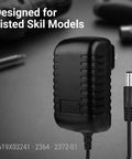 Slick 12 Volt AC Adapter For Cordless Drill Driver Featuring Plug And Play Design, compact black charger for Skil models.