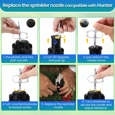Three Pack Sprinkler Adjustment Tools Kit For Hunter PGP MP And Rain Bird 5000 Heads Including Rotor Adjustment Tool And Wrench Easy Lawn Irrigation Repair For Precise Coverage steps