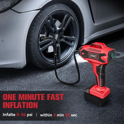 Cordless Tire Inflator With Digital Pressure Gauge, Lightning Fast 30L Per Minute Inflation, inflating car tire, LED display