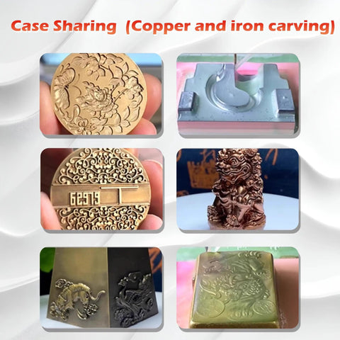 Copper and iron carvings made by Four Axis Desktop CNC Router With 36000 RPM 1200W Water Cooled Spindle, Precision Square Rails