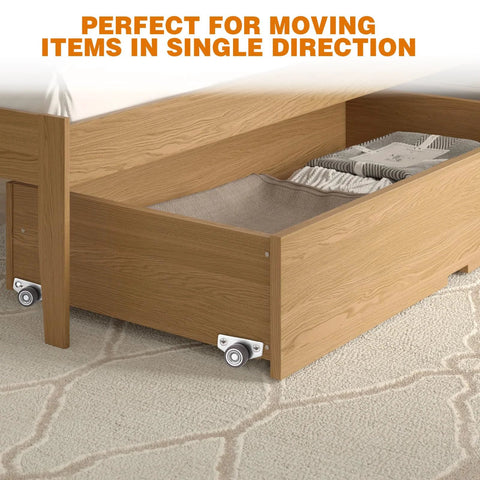 1 Inch Side Mount Caster Wheels Set Of 4 Non Swivel Rigid Mini Furniture Casters installed on wooden drawer under bed