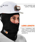 Person wearing the FR Rated Balaclava For Winter Work Cold Weather Face Mask With Fire Resistant Modacrylic Fleece Anti Static Arc Flash Safe N Ferno 6828 under helmet demonstrating fit and thermal coverage.