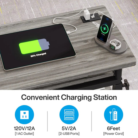 Small Portable Desk With Built In Outlet And USB Ports For Couch Or Bedside Use Height Adjustable Laptop Table