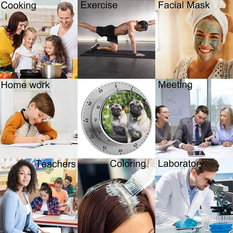 Cooking class scene with Countdown Timer With Rotating Dial Multi Functional Timekeeper For Cooking And Baking Classroom Office And Home Decor Space Saving Interval Regulator Durable Stainless Steel Construction.