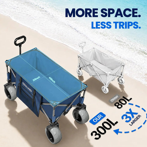 Beast Heavy Duty Beach Wagon With 9x4 All Terrain Sandproof Wheels, 300L Oversized Foldable Cart And Side Bag on beach