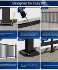 Step by step installation process of Rock Solid Aluminum Porch And Deck Railing Kit With 6 Foot Span And 36 Inch Height ASTM certified.