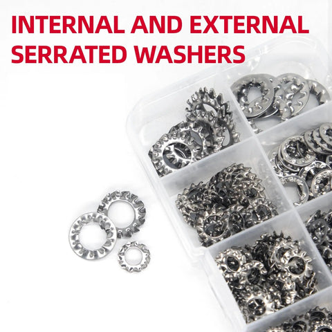 Heavy Duty Lock Washers Kit With External And Internal Serrated Teeth For Vibration Resistance in plastic organizer