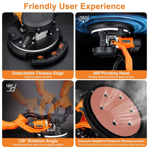 Beast 1000W Drywall Sander With Vacuum Dust Collection And LED Light Popcorn Ceiling Removal Tool features and angles