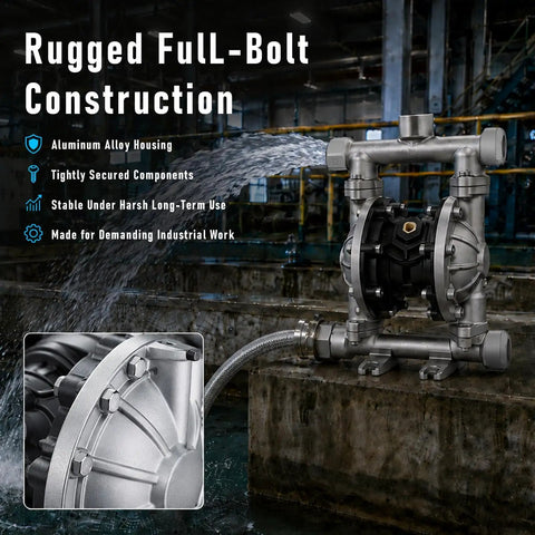 1.5 Inch Air Operated Double Diaphragm Pump With Aluminum Alloy Housing, oil-free pneumatic transfer pump in industrial use