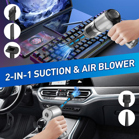 Cordless Car Vacuum With 20000Pa High Power Suction, Brushless Motor, 3 In 1 Vacuum, Air Duster, And Keyboard Cleaner in use