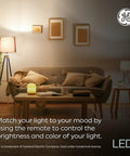 Color Changing LED Light Bulbs With Remote For A19 Standard Bulbs, No App Or WiFi Needed, 2 Pack in modern living room setting
