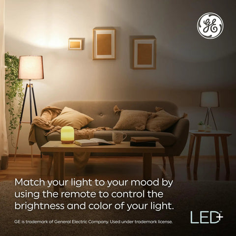 Color Changing LED Light Bulbs With Remote For A19 Standard Bulbs, No App Or WiFi Needed, 2 Pack in modern living room setting
