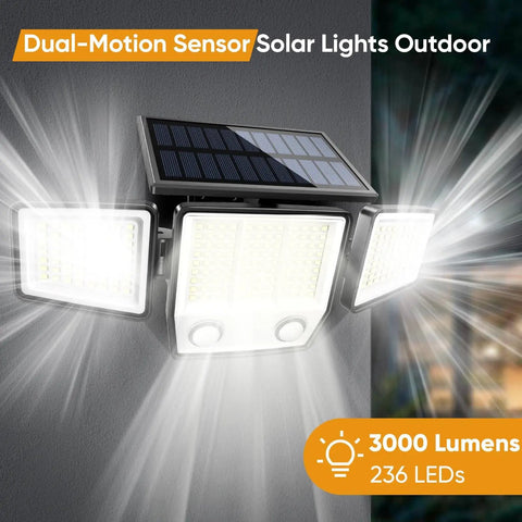 Installed solar motion sensor outdoor lights waterproof 3000LM 3 modes IP65 LED flood wall light for garden or patio