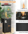 Beast 41,000 BTU Propane Patio Heater with tempered glass tube, stainless steel burner, and unique finish design on deck