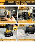 Heavy-Duty Square Slot Drywall Outlet Cutter Upgrade Compatible With DeWalt 20V Power Tools And Milwaukee M18 Batteries in use for cutting drywall.