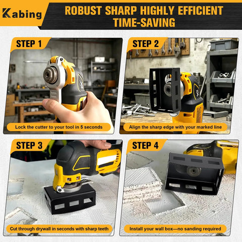 Heavy-Duty Square Slot Drywall Outlet Cutter Upgrade Compatible With DeWalt 20V Power Tools And Milwaukee M18 Batteries in use for cutting drywall.