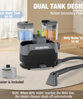 Slick Steam Portable Carpet And Upholstery Cleaner With 16Kpa Pressure, four cleaning modes and versatile tools, displaying dual water tanks.