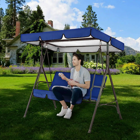 Replacement Navy Blue Swing Canopy for 2/3 Seater Outdoor Patio Swing Chair Waterproof Top Cover 65x45x5.9 Inches in garden