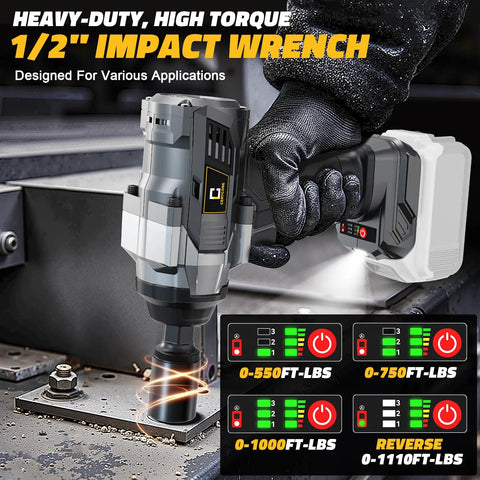 Badass Brushless Cordless Impact Wrench Built With A Heavy Half Inch Drive To Hand Out Hella 1000 Ft Lbs Of Knockout Torque Alongside Bright LED lighting.