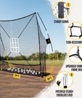 7x7 Baseball And Softball Net With Large Ball Collection System, Upgraded Triangular Base for Stable Batting Practice