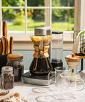 Ottomatic Auto Pour Over Coffee Maker Set with 40 oz capacity, 6 cup glass coffeemaker on kitchen countertop