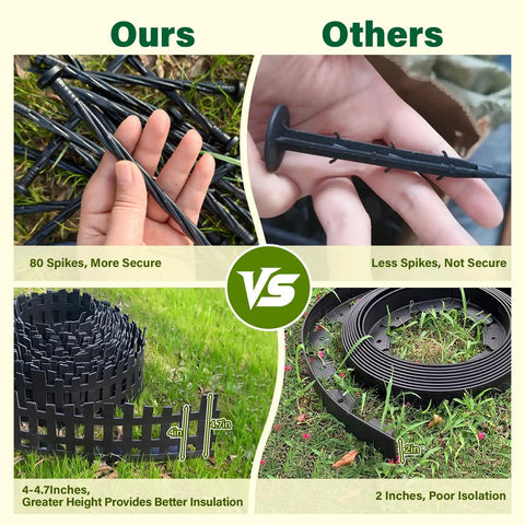Comparison of No Dig Landscape Edging Kit 50 Feet Flexible Plastic Lawn Border with 80 spikes and other product.
