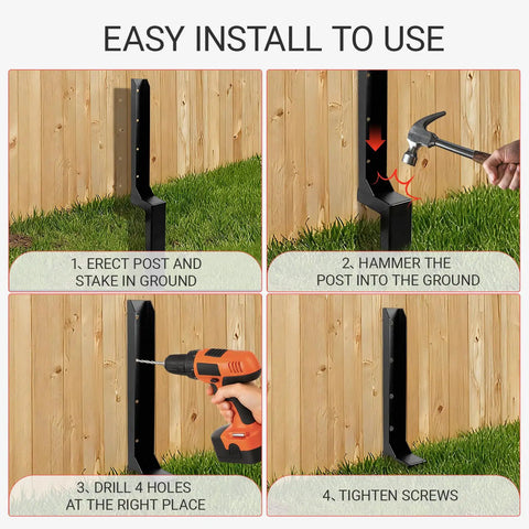 Beefy Heavy Duty Fence Post Repair Kit For 4x4 Posts One Piece Ground Spike Anchor Galvanized Steel And Rust Resistant To Fix Tilted Or Broken Wooden Posts 4 Pack For Easy Outdoor Fence Support