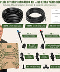 Push To Connect Drip Irrigation System For Garden Beds And Raised Beds With Adjustable Watering Kit components displayed.