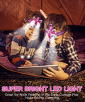 Children using Unicorn Themed LED Headlamp For Kids And Grownups, Hands Free, 2 Bright LEDs, 3 Adjustable Lighting Modes in a tent