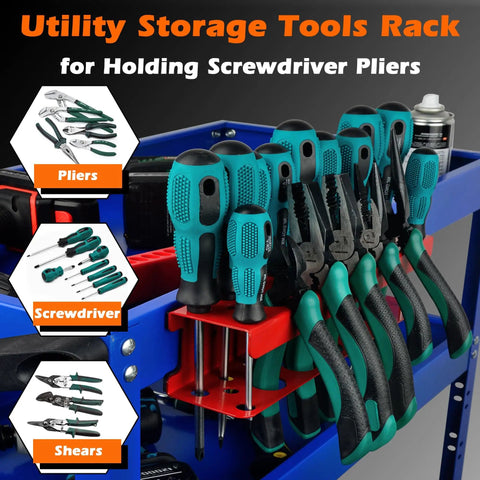 Magnetic Screwdriver Holder And Heavy Duty Tool Organizer Rack for garage wall mount with tools on pegboard and tool cart