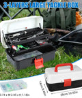 Open All In One 3 Layer Tackle Box With 213 Pcs Lures Kit And Handy Tool Kit on grass, showing organized compartments