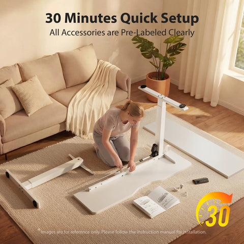 Cubiker 40X24 Electric Standing Desk Adjustable Sit Stand Home Office Table assembly process with pre-labeled parts.